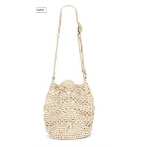 L*SPACE Nova Raffia Crossbody Bag Natural 14x11.5x9 Beach Drawstring Straw NEW